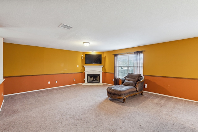 sitting room with carpet floors and a textured ceiling