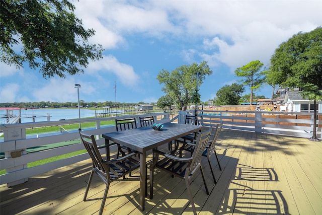 wooden terrace with a water view