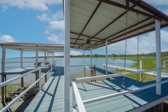 dock area with a water view