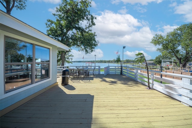 deck with a water view