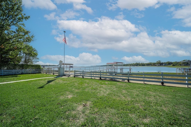 view of yard with a water view