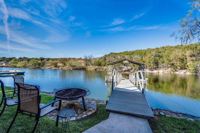 1133 Brackeen Dr, Graford, TX 76449 - dock area with a water view, a forest view, and a fire pit