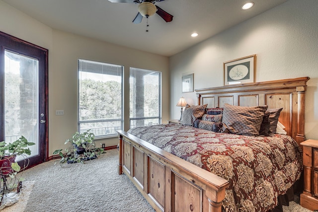 1133 Brackeen Dr, Graford, TX 76449 - bedroom featuring light colored carpet, recessed lighting, ceiling fan, and baseboards