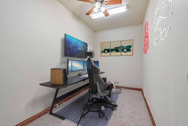1133 Brackeen Dr, Graford, TX 76449 - carpeted home office featuring a ceiling fan and baseboards