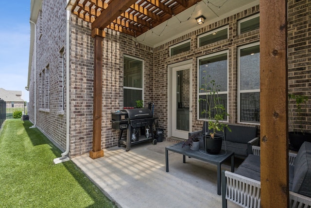 view of patio with a pergola and a grill