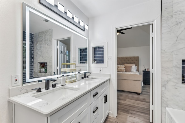 bathroom featuring hardwood / wood-style flooring and vanity