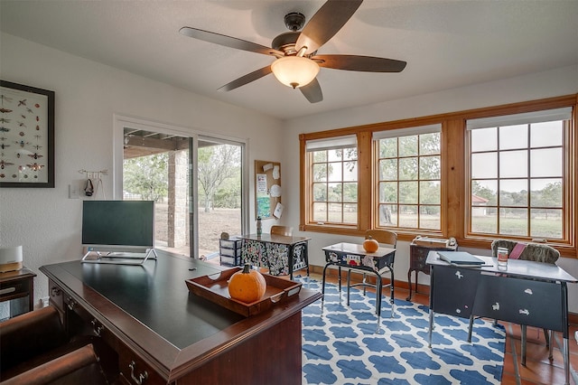 home office featuring ceiling fan