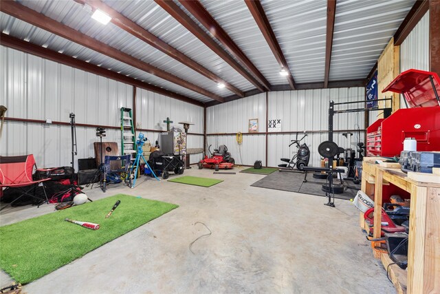 garage featuring a workshop area