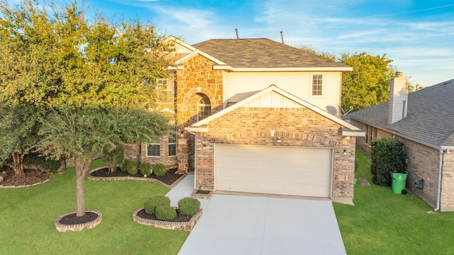 view of front facade featuring a front yard and a garage