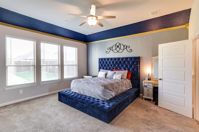 bedroom with carpet flooring and ceiling fan