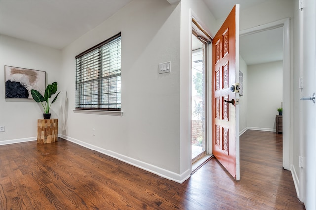 foyer entrance with plenty of natural light and dark hardwood / wood-style floors