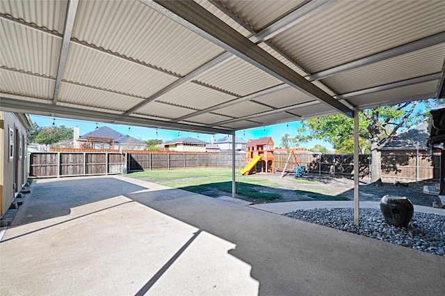 view of patio featuring a playground