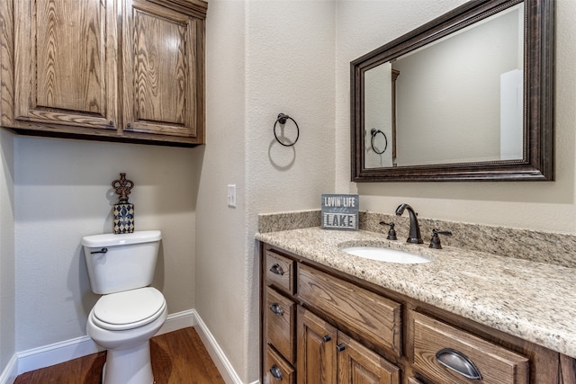 bathroom with vanity, hardwood / wood-style flooring, and toilet