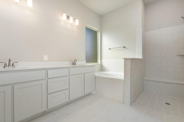 750 Serenity Ln, Red Oak, TX 75154 - full bath featuring a garden tub, a tile shower, and double vanity