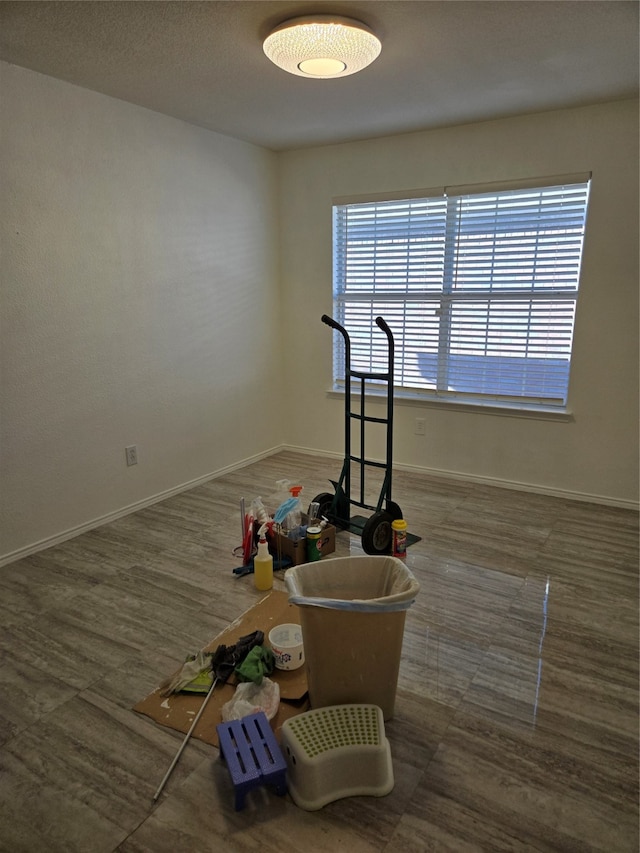 workout room featuring dark hardwood / wood-style flooring