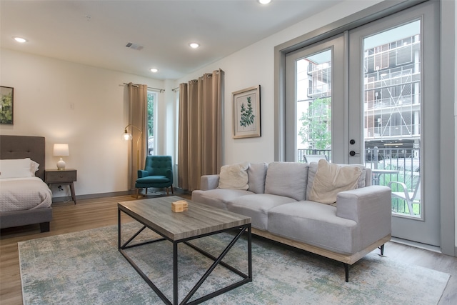 living room featuring hardwood / wood-style floors and a healthy amount of sunlight