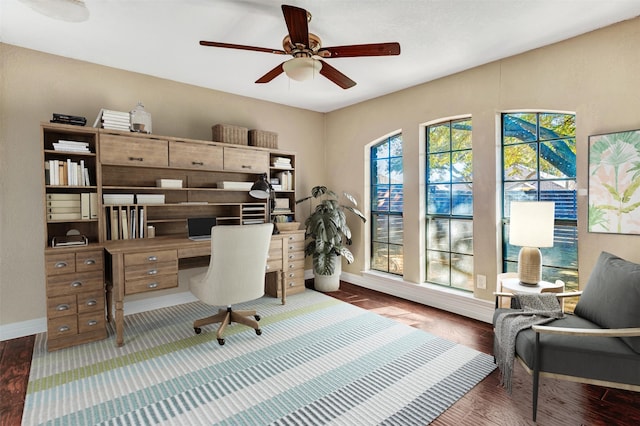 office featuring ceiling fan and dark hardwood / wood-style floors