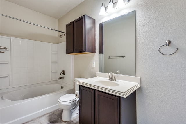 full bathroom with tile patterned floors, vanity, toilet, and shower / bathtub combination