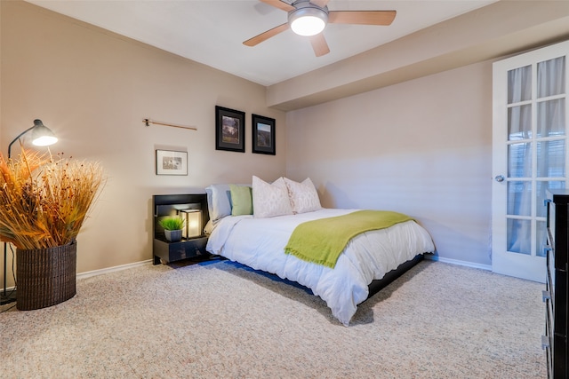 bedroom with carpet flooring and ceiling fan