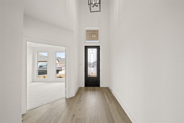 entrance foyer featuring a high ceiling and light hardwood / wood-style floors