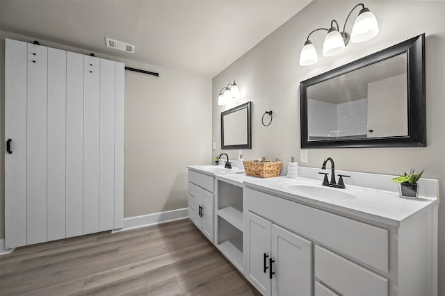 bathroom featuring vanity and wood-type flooring