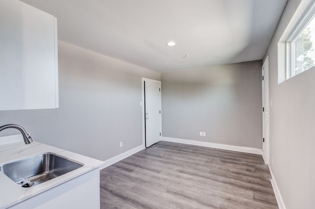 kitchen with light hardwood / wood-style flooring and sink