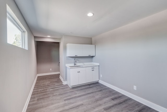 interior space featuring light wood-type flooring and sink