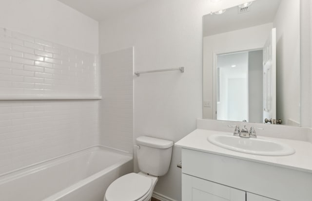 full bathroom with vanity, bathtub / shower combination, and toilet