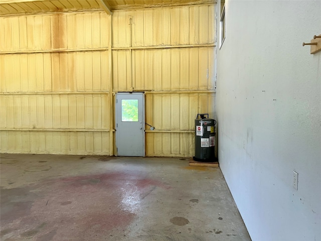 garage featuring water heater