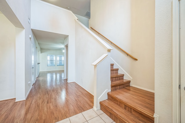 stairway featuring wood-type flooring