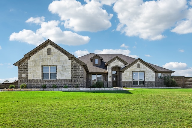 french country style house featuring a front yard