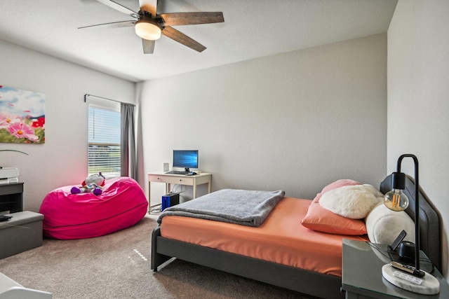 bedroom featuring carpet flooring and ceiling fan