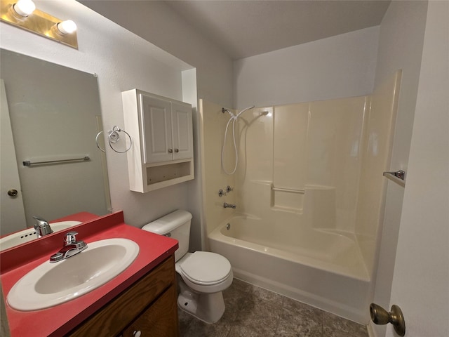 full bathroom featuring vanity, shower / washtub combination, and toilet