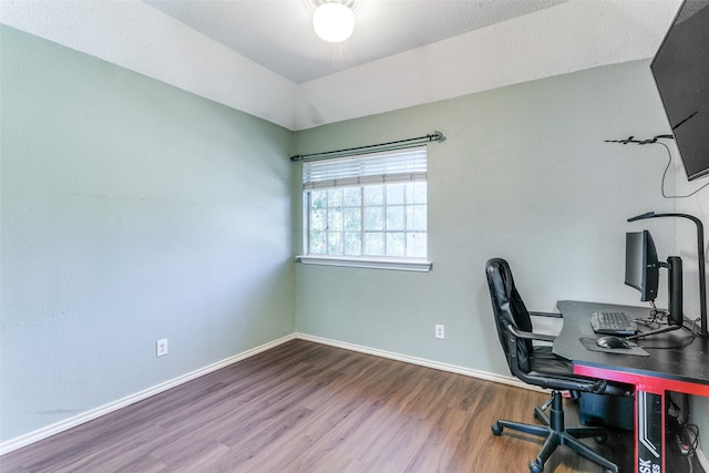 home office featuring hardwood / wood-style floors