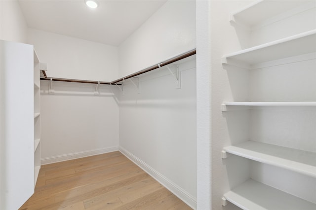 spacious closet featuring light hardwood / wood-style floors