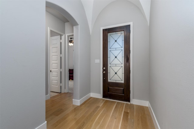 foyer with light wood-type flooring