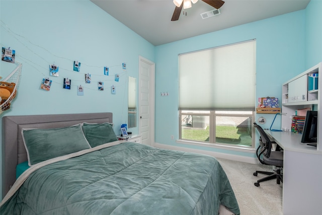 bedroom featuring carpet flooring and ceiling fan