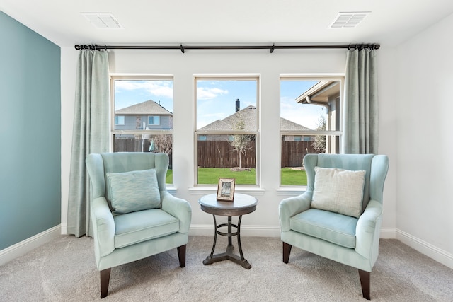 living area featuring a healthy amount of sunlight and carpet floors