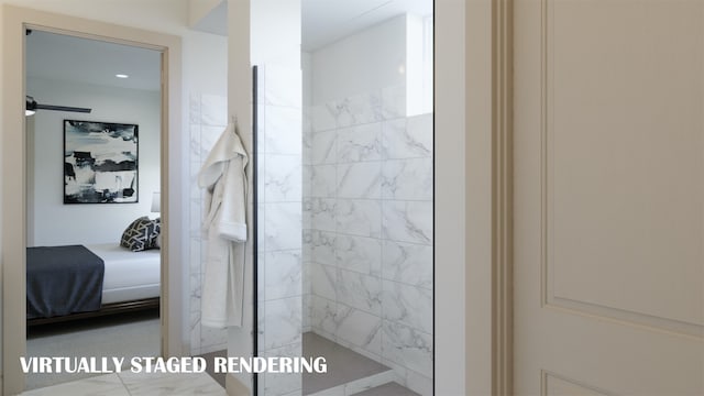 bathroom featuring a tile shower