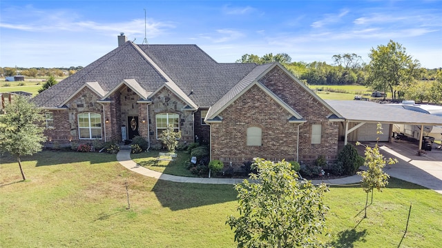 view of front of house with a front yard and a garage