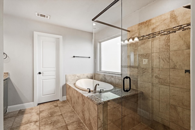 bathroom featuring plus walk in shower