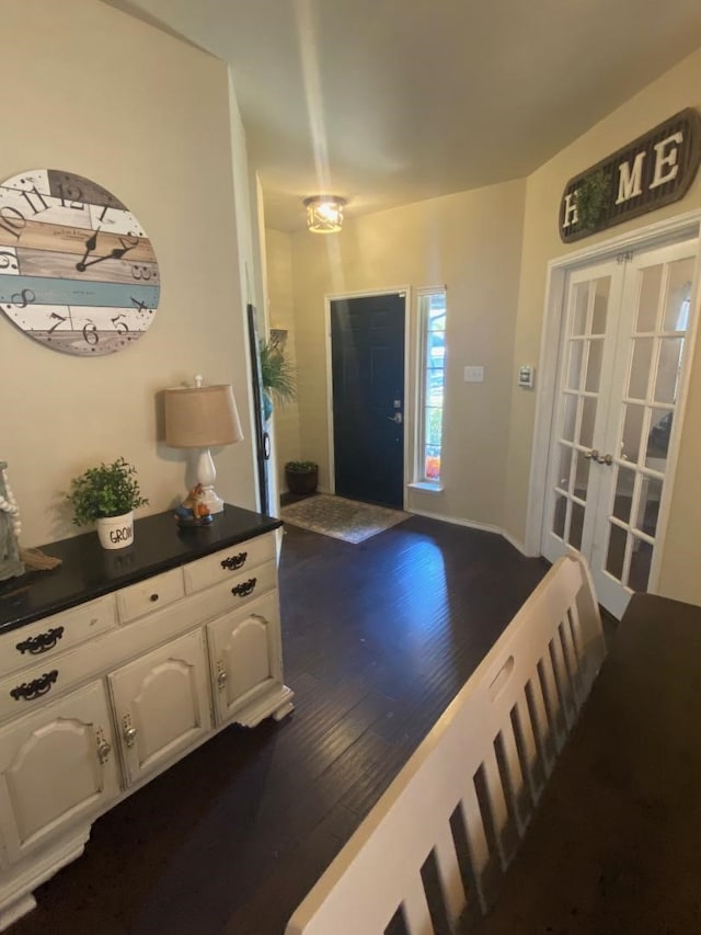 foyer featuring french doors and dark wood-type flooring