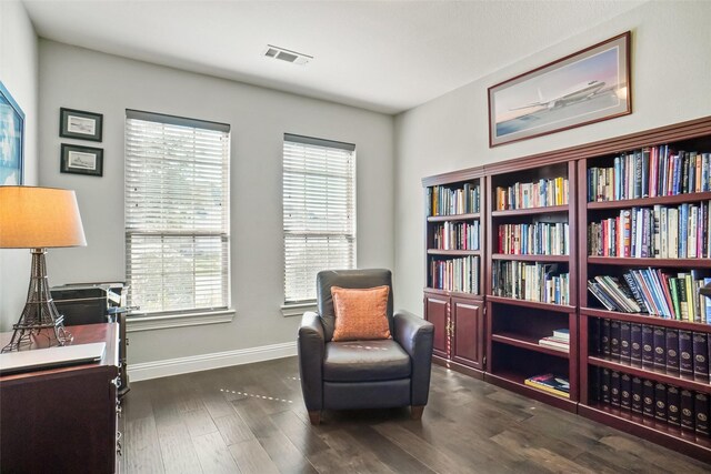 living area featuring dark wood-type flooring