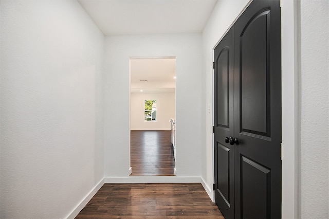 corridor with dark wood-type flooring