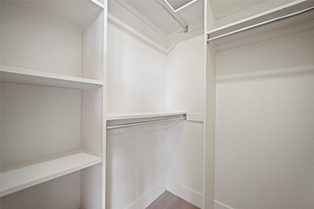 walk in closet with hardwood / wood-style floors