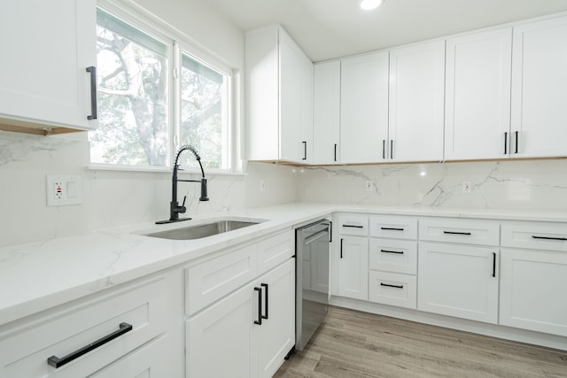 kitchen with sink, white cabinets, and stainless steel dishwasher