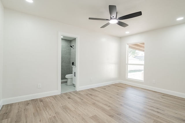 interior space with ceiling fan and light wood-type flooring