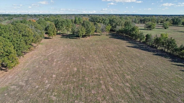 bird's eye view with a rural view and a wooded view