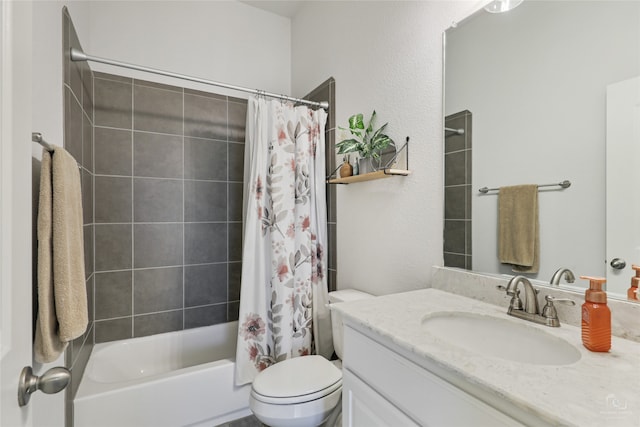 full bathroom featuring toilet, vanity, and shower / bath combo with shower curtain