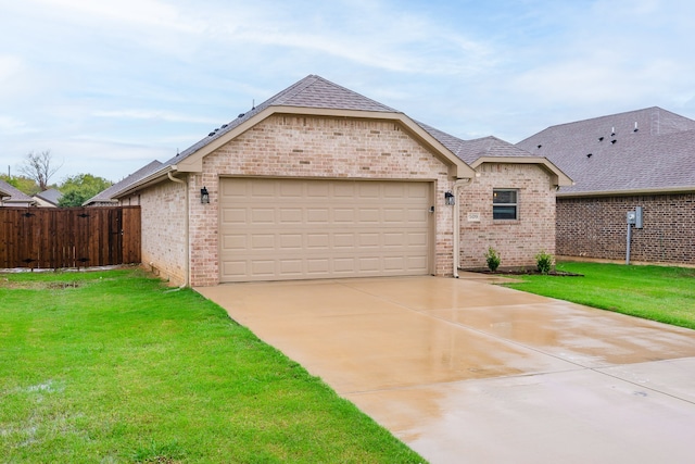 view of front facade with a garage and a front lawn